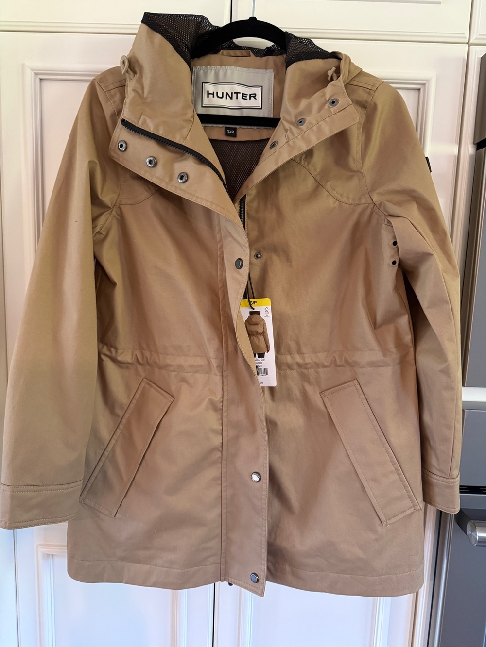 Hunter Tan Hooded Trench Coat with Waterproof Shell